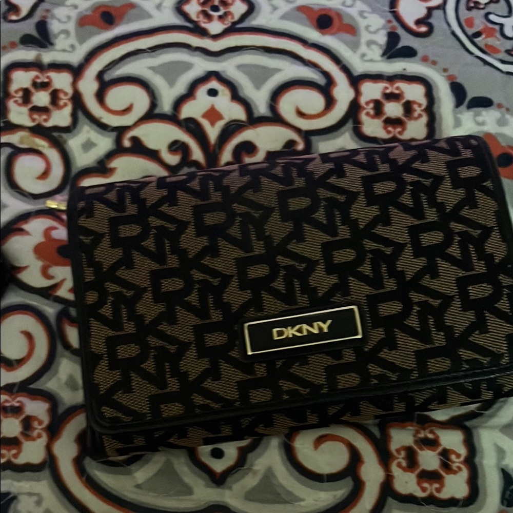 DKNY Black and Tan Monogram Wallet